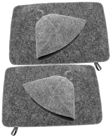 DEARMAMY 2sets Felt Sauna Shower Cap Grey Absorbent Heat Insulation Hat for Home Spa Bath Accessories Set