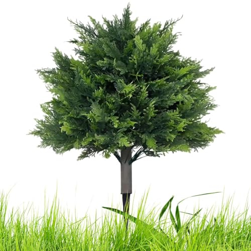 Konstgjorda cederträ-formskurna träd – 60 cm konstgjord cypress | konstgjord cederformad träd för utomhusbruk | konstgjorda cederträ – topiary träd – Faux Ceder Topiary träd | 2 fot cypres