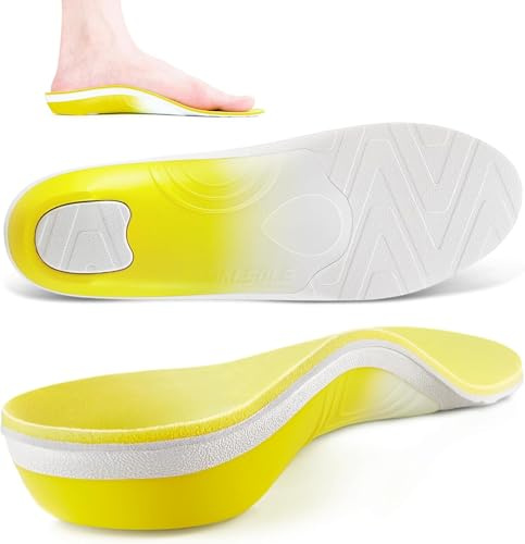 VALSOLE Heavy Duty Support Plantar Fasciitis Insoles - Arch Support Insoles for Flat Feet, Foot Supportive Orthotic Shoe Insert with Cushioning, Metatarsalgia Insoles Shoe Inserts - Yellow 11