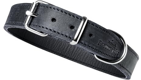 FREUDENTIER Hundehalsband Leder für kleine bis mittelgroße Hunde - Alsterufer Kollektion - Lederhalsband aus Fettleder - Handmade in EU (Midnight, 43,5-55cm)