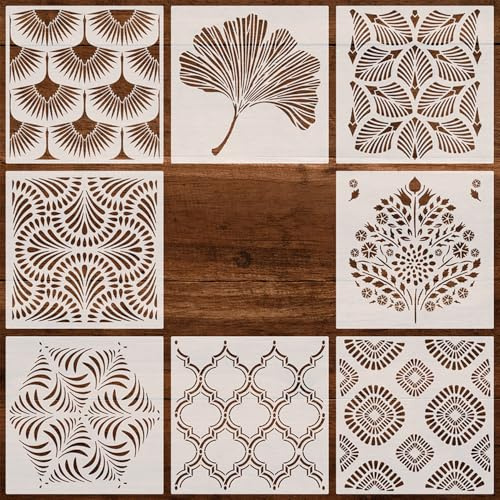 ZSUIQIN 8 Piezas Plantillas para Pintar Reutilizable, Geométricas Manualidades, DIY Plástico Floral Plantilla para Pintar, para Pintar Sobre Madera, Muebles y Decoración del Hogar (30 * 30 cm)
