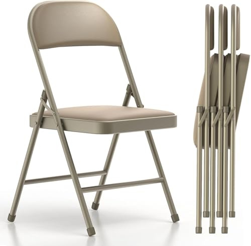 Asdsed Set di 4 Sedie Pieghevoli, Imbottite, Portata Fino a 160 kg, Comodo ed Stabili Sedia Pieghevole per Giardino, Esterno, Campeggio, Balcone Interni, Ufficio, Feste, Cachi