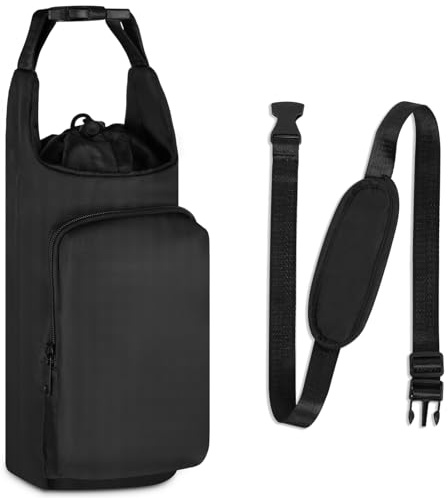 HOTUT Bolso Térmica de Botella de Agua Portátil con Correa Ajustable Desmontable, 1l Bolsa de Botella de Agua con Bolsillo para Teléfono para Senderismo Escuela Campamento Caza y Viaje (Negro)