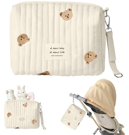 SoeUyd Bolsa para Pañales, Bolsa de Viaje para Pañales, Bolsa de Almacenamiento para Pañales, Toallitas y Juguetes, Diseño Bordado, Estampado con Motivos de Ositos