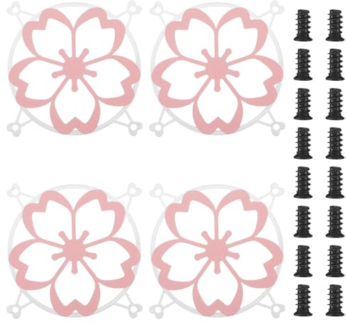 Lounsweer 4 Pcs 120mm Pink Sakura Guard Fan Grill Metal PC Fan Grill Cover with Screws Cute Computer Accessories Coquettish PC Case Decor for Office Game Room Valentines Gift for Girls Women