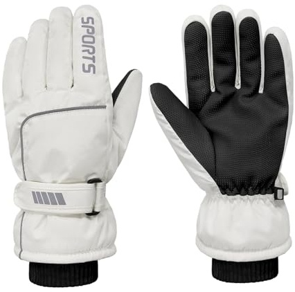Long Keeper Gants de ski coupe-vent pour homme et femme – Gants de neige thermiques imperméables pour temps froid – Gants chauds pour cyclisme, course à pied, randonnée, marche (blanc, taille L