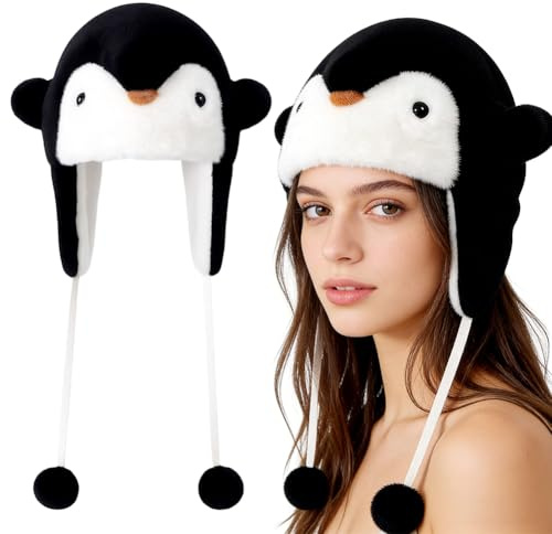 Vexthorion Cute Plush Penguin Hat, Penguin Plush Hat,Funny Animal Ear Ha-t,for Boys Girls and Women,Cosplay Anime Costume for Kids,Birthday Party Gifts (black1)