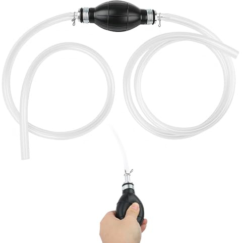 2m Fuel Syphon Pump Kit, Manual Hand Siphon Hose Portable Fuel Transfer with Non-Slip Rubber Bulb & 1.2m+0.8m PVC Tubes for Petrol, Diesel, Oil, Water, Fish Tank, Car, Boats