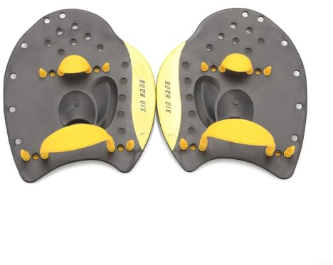 Posheliox Guanti da nuoto palmati per adulti e ragazzi, cinghie regolabili, in plastica, resistenti all'acqua, impugnatura satinata, per rafforzare la forza del nuoto, allenamento (colore giallo)