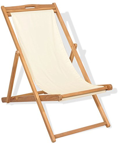 Festnight Sedia a Sdraio in Legno di Teak/Lettino Prendisole 56x105x96 cm Crema