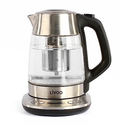 Livoo - Bouilloire théière automatique 1,7 L – 2200W, acier inoxydable, 5 programmes de thé, 3 modes d'infusion, maintien au chaud