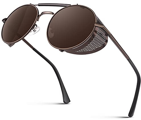 Polariserade solglasögon för dam herr Steampunk Retro runda Unisex glasögon UV400,2021 Nya trendiga sido skydds glasögon gotiska solglasögon CGID