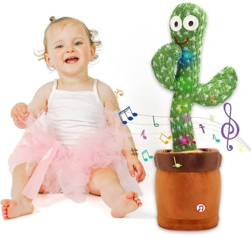 MIAODAM Dancing Cactus Baby Toy - Talking Cactus, Singing Toy, Colorful Glowing Repeating What You Say Plush Figure with 100 Songs for Kids and Adults