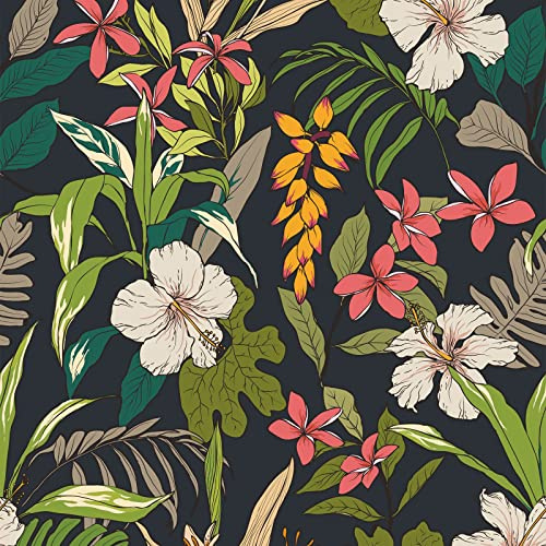 VEELIKE Carta da Parati Floreale Bianco e Rossa Carta Adesiva Foglie Verdi Vintage Pellicola Adesiva per Mobili Fiori Fotomurali Pellicola Autoadesiva per Cucina Lavabile Soggiorno Bagno 44.5cm×300cm