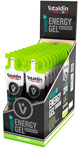VITALDIN SPORT Hydro Energy Gel Electrolytes – 24 Gels x 40 g – Energiegel mit Limettengeschmack mit Elektrolyten – Schnelle Energie & Allmähliche Freisetzung – Running, Radfahren & Sport di Ausdauer