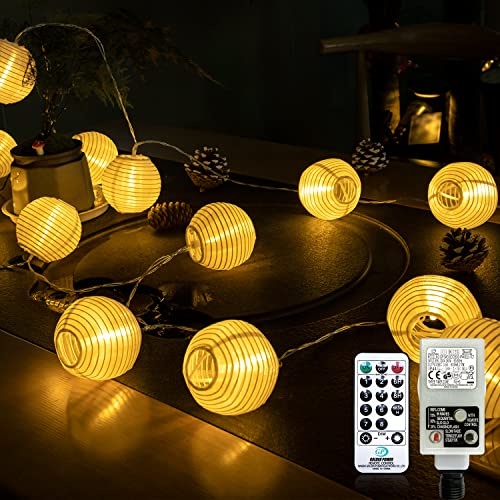 Auting Lichterkette Lampions Außen/Innen, 5 Meter 20 LED Laternen 8 modi Lichterkette Lampion mit Fernbedienung Memoryfunktion Timer Stecker Laterne für Garten, Hof, Hochzeit, Fest Deko (Warmweiß)