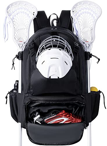 GoHimal Lacrosse Bag Extra Large Lacrosse Backpack with Tow Stick Holder (Black)