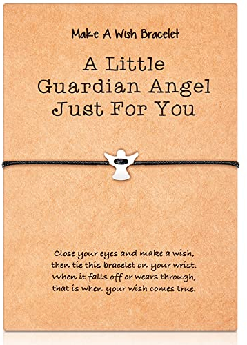 Fiada Schutzengel Armband Silbernes Handgefertigtes Glücksbringer Armband mit Metall Engel Anhänger für Frauen Mädchen Familie Beste Freunde Geburtstag Schmuck Geschenk (Schwarz)