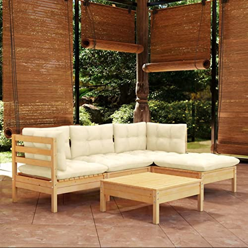 Festnight 5-tlg-20 Loungemöbel Lounge Sofa Outdoor Sitzgruppe Terrasse Lounge Holz Lounge Gartenmöbel Holz Gartenlounge Sofa Terrassenmöbel mit Creme Kissen Kiefernholz