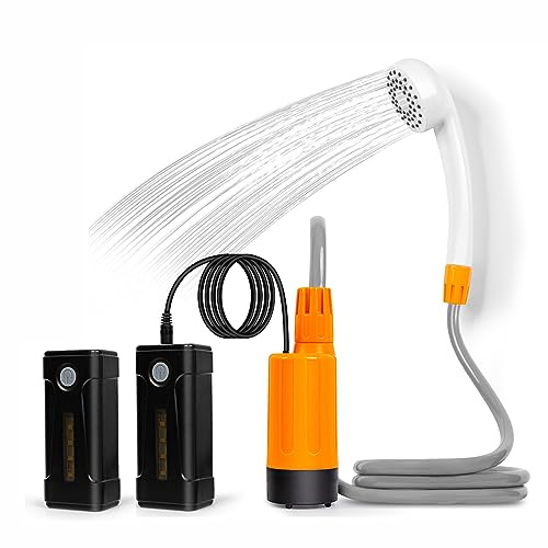 koopsmate Ducha de campamento portátil con luz led, dos baterías, cargador usb, bomba de ducha eléctrica, ligera y fácil de llevar, adecuada para senderismo/camping, playa, mascotas, al aire libre