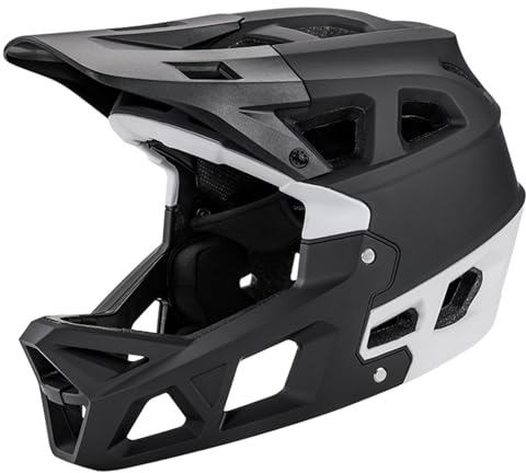 SHUAIGUO Full Face Mountain Bike Helmet Adult Racing Downhill Helmet for Men/Women Adult Mountain Bike Helmet with Visor Over 31 Vents Head Circumferences of 55-58cm Bike Helmet (Black White & M)