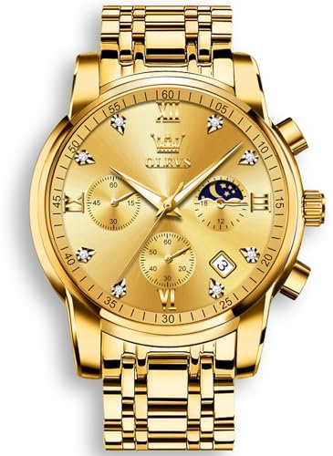 OLEVS Oro Uomo Orologio Grande Viso Analogico Quartz In Acciaio Inossidabile Orologio Uomo Numeri Romani Multifunzione Cronografo Orologio Uomoni Impermeabile Luminoso Facile Da Leggere Orologio Uomo