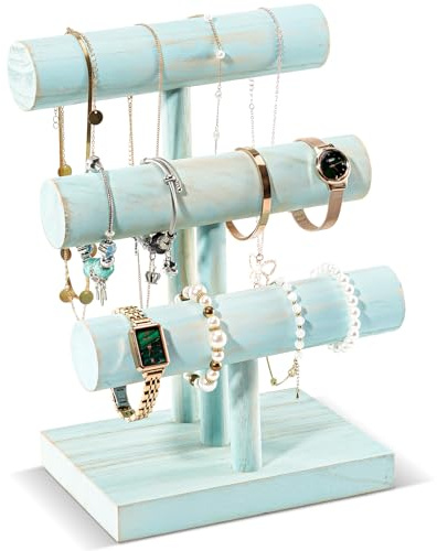 ProCase Porta Bracciali in Legno a 3 livelli, Espositore per Braccialetti, Organizer Bracciali Orologi - Blu