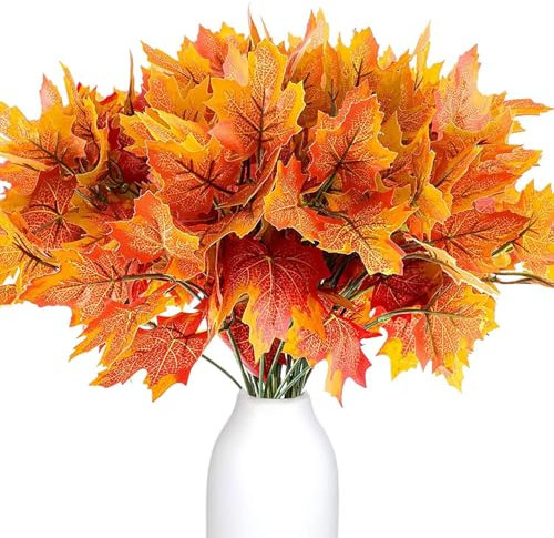4 Bunches Artificial Autumn Decorations Maple Leaf Fake Plants Leave Stems Artificial Flowersfor Fall Vase Decoration Indoor Home Shrubs Wedding Thanksgiving Party Fireplace Christmas