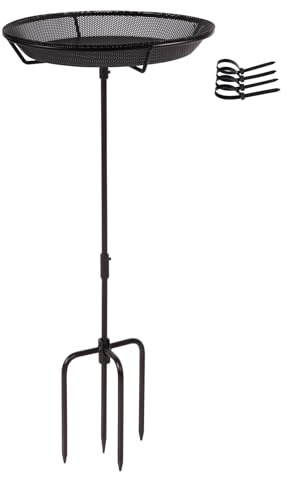 HRAYLTOP Standing Bird Feeder Bowl with 29.1 inch Iron Stand - Detachable Outdoor Decor for Garden Backyard Patio and Deck - Perfect for Attracting Birds