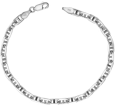 LeCalla Bracciale a catena in argento massiccio 925 per uomo e donna, placcato al rodio, 4 mm, stile marinaio, per compleanno, anniversario, vacanze (19,5, 20, 21,5), Made in Italy, Medium Large