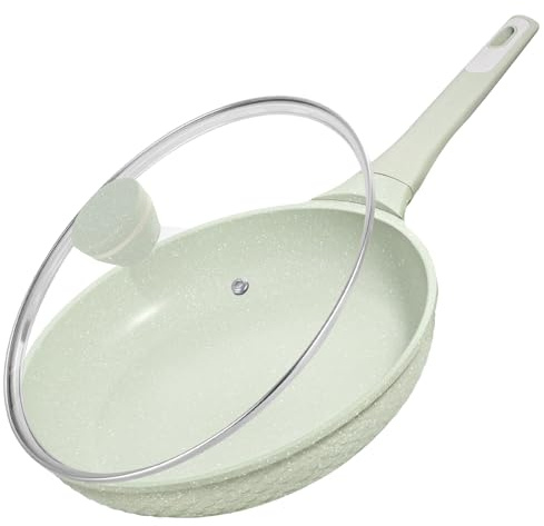 DYGG Padella Antiaderente 28 cm con Coperchio - 100% Senza PFOA/PFAS, Superficie Super Antiaderente, Compatibile Tutti i Fornelli (Induzione/Gas/Vetro), Padella Omelette Sana, Facile da Pulire