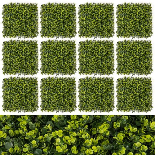 Pannelli di siepe artificiali, 12 pezzi, 50 x 50 cm, in finto bosso verde, per pareti da giardino, recinzioni per decorazione e protezione della privacy