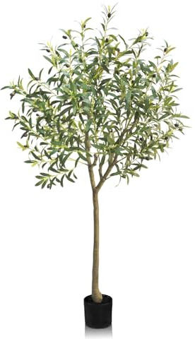 GOVIRAYE 180cm Artificial Olive Tree, Large 6FT Fake Plant with Lifelike Leaves, Realistic Wood Trunk & Fruits for Indoor Outdoor Living Room, Office, Balcony & Garden Decor