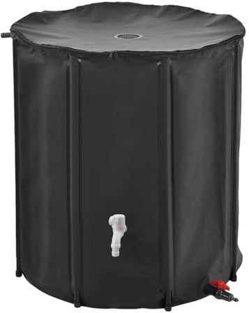 ACNMGDF Canna di Pioggia Pieghevole Portatile Serbatoio d'Acqua di Grande capacità con Kit di Spigot e Overflow - Pesante per la Raccolta di piogge dall'indocestino e Piante Nero 52Gallon/200L