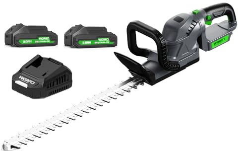 WORFCI Cortasetos inalámbrico de 52 cm, Cortasetos eléctrico de Mano, Mango Giratorio de 180°, con 2 baterías y Cargador (WHT52)