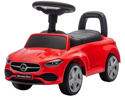 Baroni Toys Mercedes Ride-On Car Empuje y Ir para Niños 1-4 Años, Faros LED, Sonidos Realistas, Ruedas antideslizantes, Compartimento de almacenamiento, Diseño Antivuelco, 65 x 28 x 39 cm, Rojo