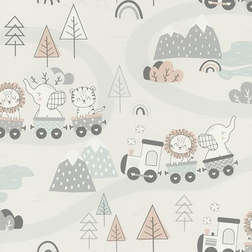 Rasch Tapete 302332 - Vliestapete mit Tieren, Kindertapete Elefant, Löwe, Tiger - Kollektion Kids World