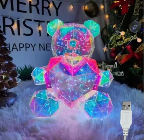 Orsetto Luminoso Effetto 3D Multicolore con Cuore Rosso, Orso LED Decorativo con Scatola Regalo, Idea Romantica per San Valentino, Compleanni, Anniversari, Natale e Occasioni Speciali (25 cm)