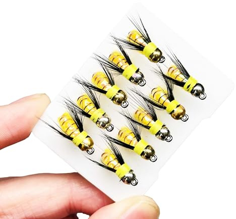 Qitewwrme 10 st fiske bete #8 ljusa färger Brasshead bionik humpy fluga nymf våt flyga insekter bete jäda öring lax abborre flugor fiske flugor (gul)