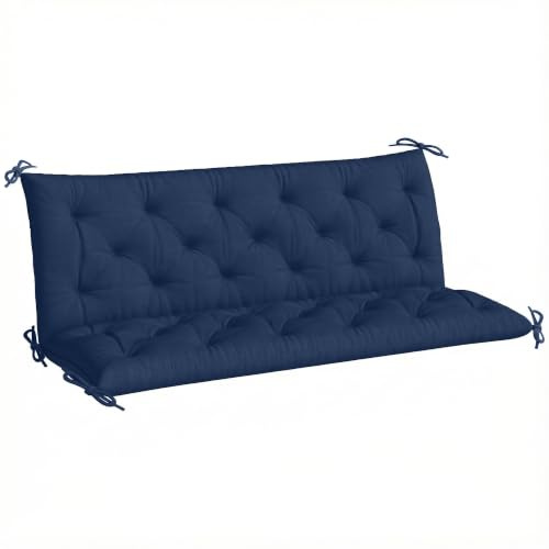 Outsunny 3 Seater Bench Pad Garden Swing Chair Cushion 98x150cm Dark Blue | with Back and Ties, Tufted Style, Garden Furniture Window Seat Cushion, for Indoor and Outdoor Use