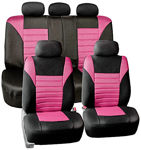 FH GROUP Car Seat Covers Full Set Pink 3D Air Mesh - Universal Fit, Automotive Seat Covers, Low Back Seat Cover, Airbag Compatible, Split Bench Rear Seat, Washable Car Seat Cover for SUV, Sedan