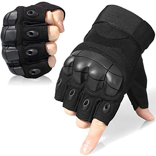WTACTFUL Guantes sin dedos para motocicleta, ciclismo, escalada, camping, ATV, equitación, carreras, senderismo, caza, trabajo, deportes al aire libre, tamaño mediano, color negro