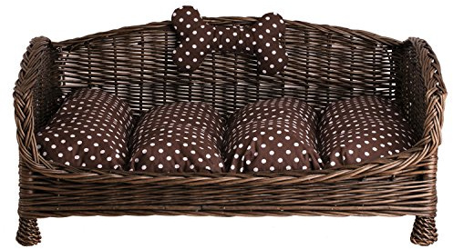 e-wicker24 Naturale Cesta per Cani in Vimini Lettino Cane con Cuscino Morbido Rialzato Divanetto per Cani Cuccia Cani Letto per Cani Taglia Piccola Lettini per Cane (64 x 42 H32, Marrone Scuro)