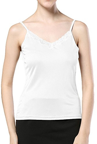 Paradise Silk Pure Silk Stickad Dam Spets V-hals Linne, Vitt, L