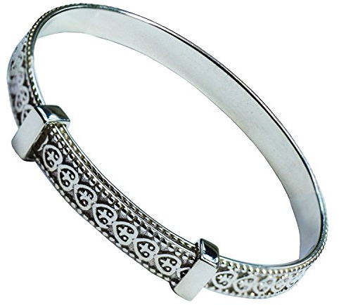 Sólido 925 pulsera de plata de ley bebé ampliar con amor celta corazones y Millgrain rojo Mahogany Wood Gift Box