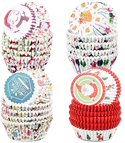 Jinlaili 400PCS Pirottini di Carta di Natale, Pirottini per Cupcake e Muffin, Cupcake Carta, Cupcake Torte Dolce Forno Decorazione, Carta da Forno Tazze Torta per Panifici, Matrimoni Compleanni