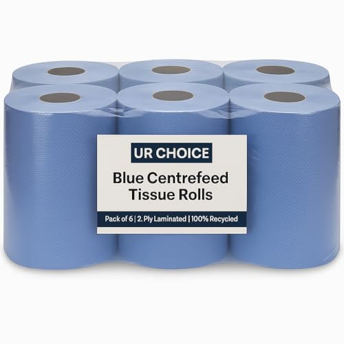 UR CHOICE Blue Roll Centrefeed Multipurpose Kitchen Towel for Cleaning Commercial & Home | Environment Friendly 2PLY Pack of 6 Laminated Rolls