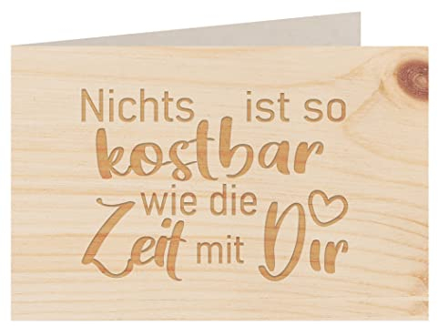 myZirbe Holzkarte - KOSTBARE ZEIT MIT DIR - Besondere Grußkarte, Liebeskarte, Jahrestags Karte, Freundschafts Karte, Postkarte, Geschenkkarte, Klappkarte, Einladung Holzart:Zirbe
