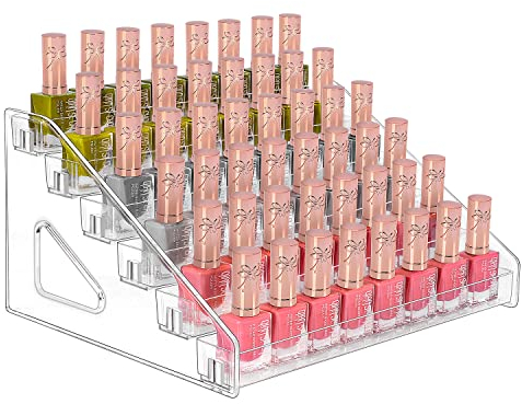 JessLab Nail Polish Organizer, 6-Tier Clear Acrylic Nail Polish Rack Essential Oil Holder Cosmetic Display Case Makeup Organizer Cosmetics Storage for Bathroom Vanity Countertop