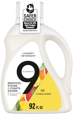 9 Elements Liquid Laundry Detergent, Citrus Scent, Vinegar Powered, 92 fl oz, 1 count